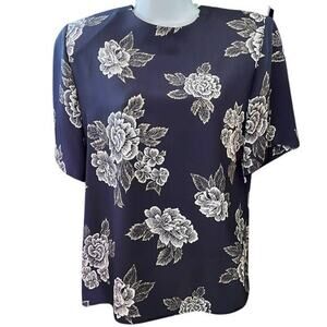 Lucia Navy Rose 80s Blouse Size Large